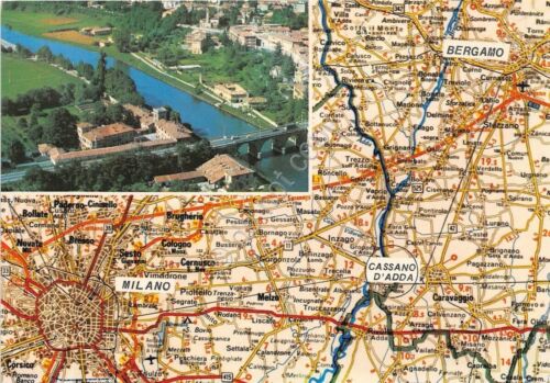 Cartolina - Postcard - Cassano d'Adda- vedutina - con mappa …