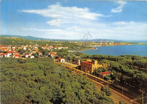 Cartolina - Postcard - Castiglioncello - Panorama con stazione - …