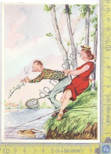 Cartolina - Postcard - Coppia a pesca - anni '60 …