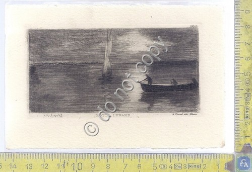 Cartolina - Postcard - disegnata b/n - Notte Lunare - …