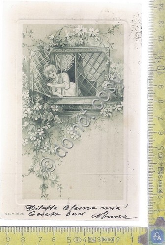 Cartolina - Postcard - Donna alla finestra - 1905