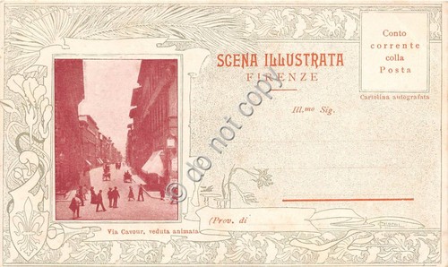Cartolina - Postcard - Firenze Scena Illustrata Via Cavour Animata