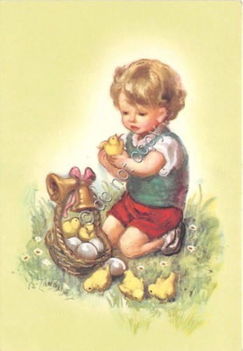 Cartolina - Postcard - Illustrata - Bambino - Cesto con …
