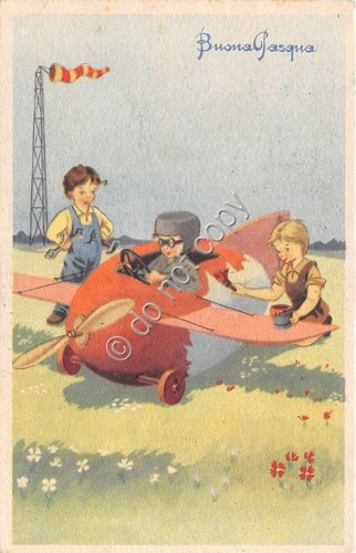 Cartolina - Postcard - Illustrata - Buona Pasqua - aeroplano …