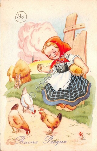 Cartolina - Postcard - Illustrata - Buona Pasqua - bambina …