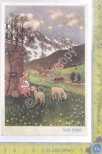 Cartolina - Postcard - Illustrata - Buona Pasqua - bambina …