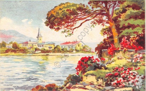 Cartolina - Postcard - Illustrata - Paesino con lago - …