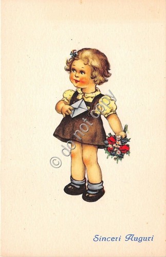 Cartolina - Postcard - Illustrata - Sinceri Auguri - bambina …
