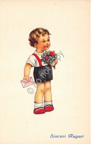 Cartolina - Postcard - Illustrata - Sinceri Auguri - bambino …