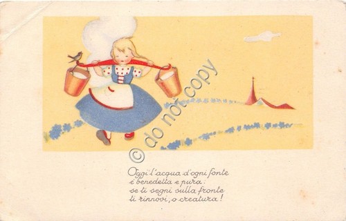 Cartolina - Postcard - Illustrata - Soffiantini - Bimba lavandaia