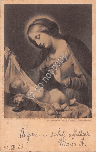 Cartolina - Postcard - Illustrata - Vergine che contempla bambino …