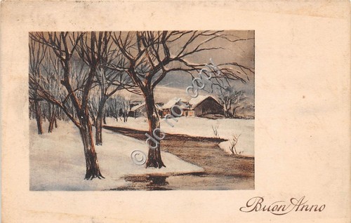 Cartolina - Postcard - Illustrata Augurale Buon anno fiume paese …