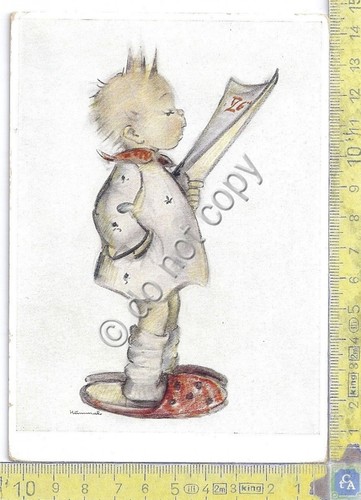 Cartolina - Postcard - Illustrata Hummel - Bambino che legge