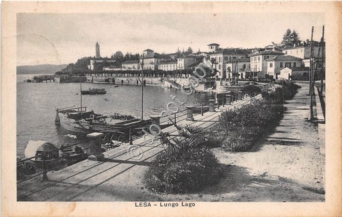 Cartolina - Postcard - Lesa Lungolago Barche panorama parziale 1931 …