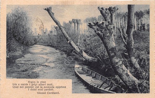Cartolina - Postcard - lungo fiume e barca - Poesia …