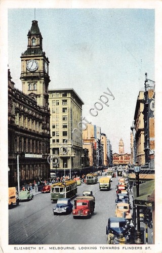 Cartolina - Postcard - Melbourne - Elisabeth Street - Cars …