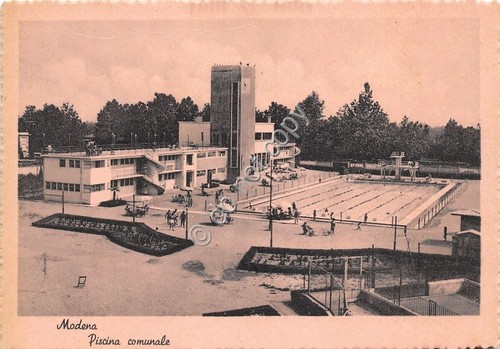 Cartolina - Postcard - Modena - Piscina Comunale - animata …