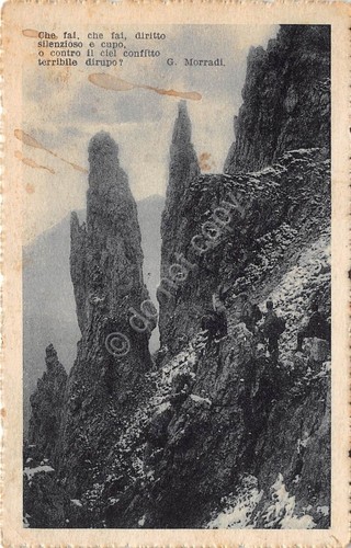 Cartolina - Postcard - Montagna animata scalatori - poesia Marradi …