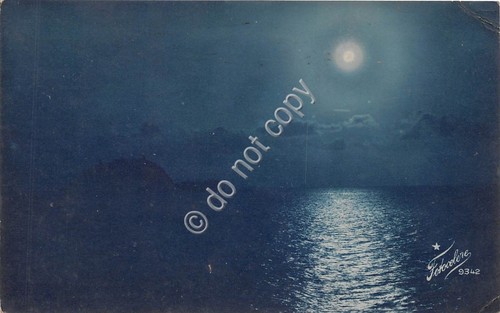 Cartolina - Postcard - notturno luna piena riflesso sul mare …