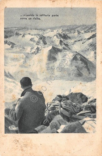 Cartolina - Postcard - Paesaggio montano con scalatore - poesia …