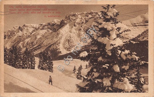 Cartolina - Postcard - Panorama di montagna sciatore animata 1932 …