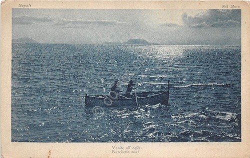 Cartolina - Postcard - Panorama mare con barca - Poesia …