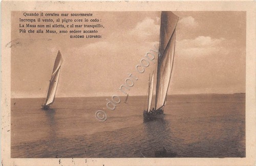Cartolina - Postcard - Panorama mare con vele - Poesia …