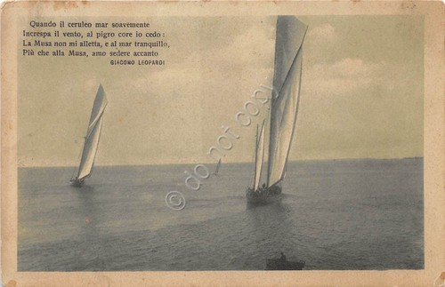 Cartolina - Postcard - Panorama mare con vele - Poesia …