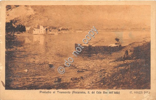 Cartolina - Postcard - Pescarenico Rive dell'Adda al tramonto 1930