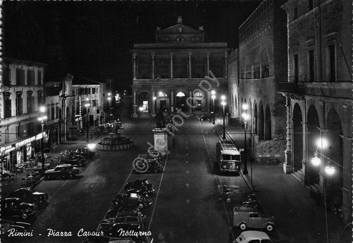 Cartolina - Postcard - Rimini - Piazza Cavour - Notturno …