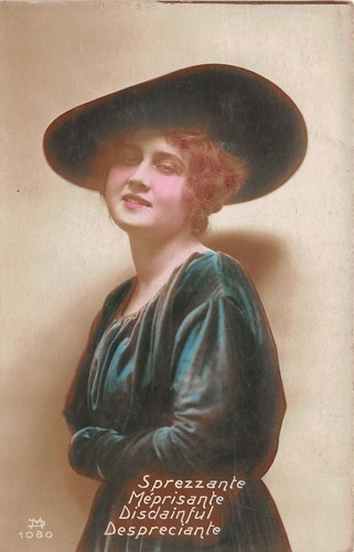 Cartolina - Postcard - Sprezzante - donna in abito verde …