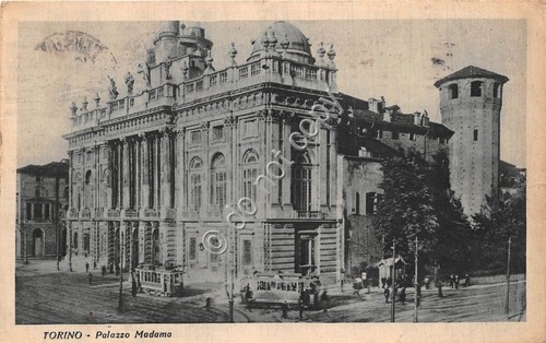 Cartolina - Postcard - Torino Palazzo Madama Tram animata 1928