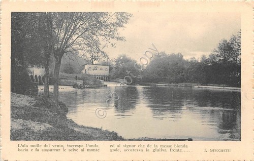 Cartolina - Postcard - Vista lago e paese - Poesia …