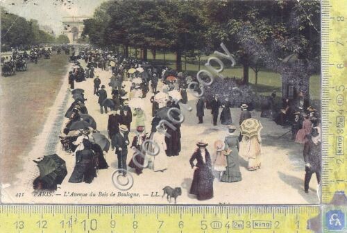 Cartolina - Postcard Paris Av Bois du Boulogne coloured 1907
