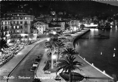Cartolina - Rapallo - Passeggiata - notturno - anni '60
