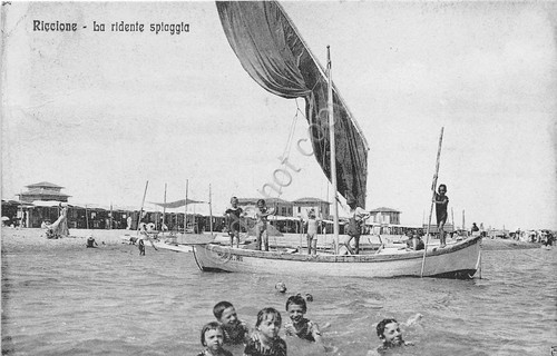 Cartolina - Riccione - Spiaggia - animata - Barca - …