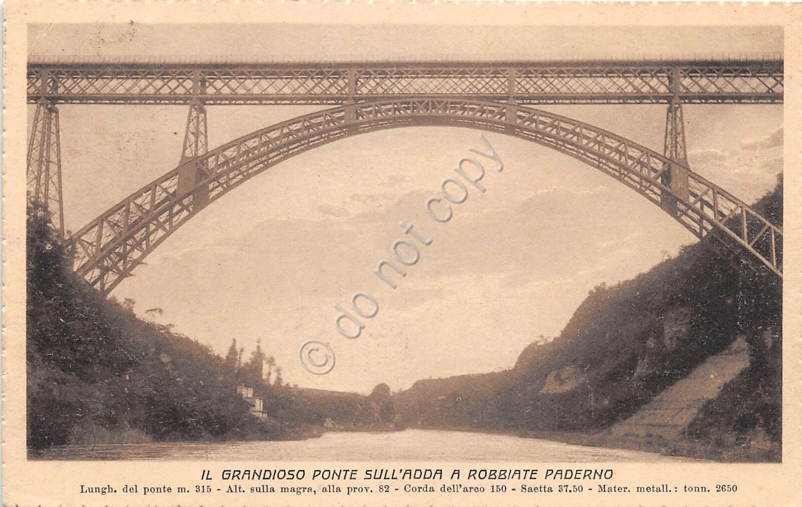 Cartolina - Robbiate Paderno - Ponte sull'Adda - 1937