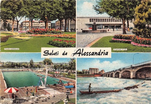 Cartolina - Saluti da - Alessandria - Vedutine - stazione …