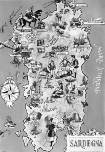 Cartolina - Sardegna - Mappa - Costumi locali