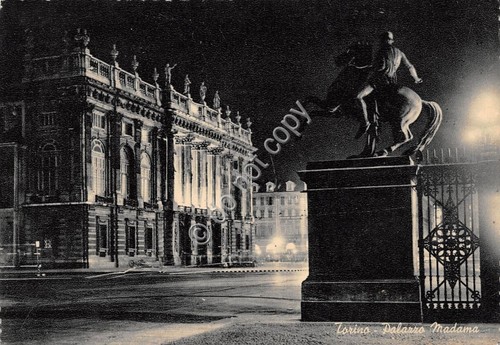 Cartolina - Torino Palazzo Madama notturno 1953