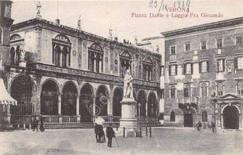 Cartolina - Verona - Piazza Dante - animata - 1919 …