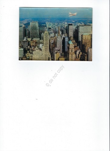 Cartolina 3D Lenticular plastificata Manhattan Skyscrapers New York con aereo