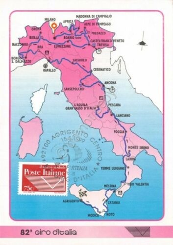 Cartolina 82° Giro d'Italia timbro filatelico giorno di emissione 1999