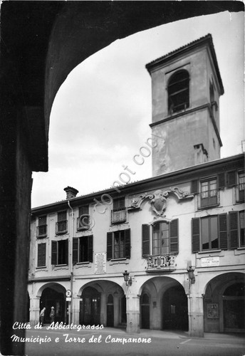 Cartolina Abbiategrasso Municipio Torre Campanone NVG (Milano)