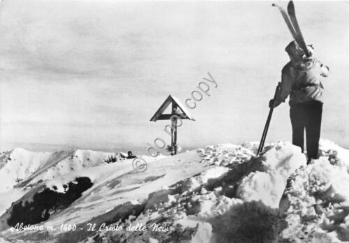 Cartolina Abetone Cristo delle nevi sciatore 1962 (Pistoia)