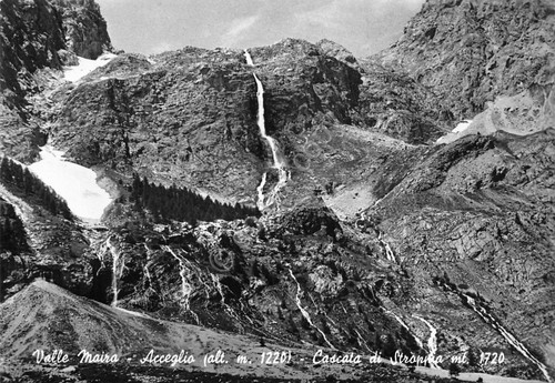 Cartolina Acceglio Valle Maira Cascata di Stroppa 1964