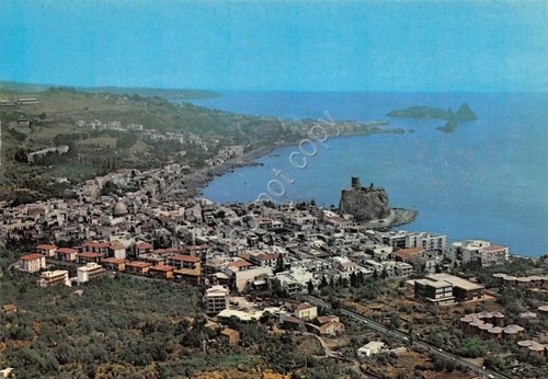 Cartolina Acicastello panorama case e golfo dall'alto anni '70