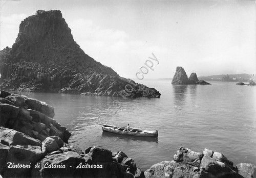 Cartolina Acitrezza Catania mare barca 1953