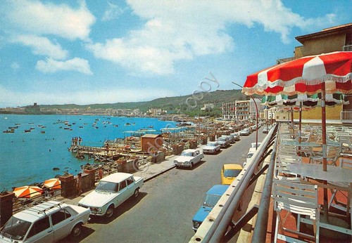 Cartolina Acitrezza Lungomare auto spiaggia bar Anni '70