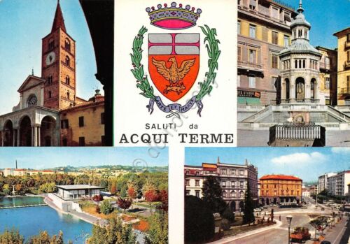 Cartolina Acqui Terme vedute e stemma 1975 (Alessandria)